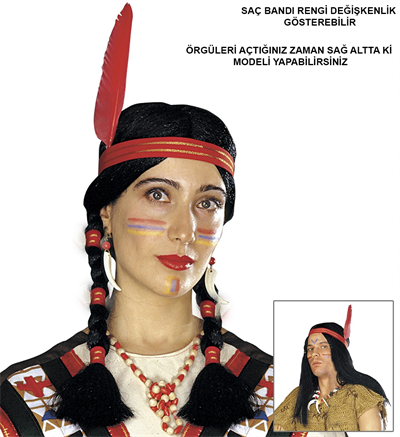 Tüylü Örgülü Kızılderili Parti Peruğu