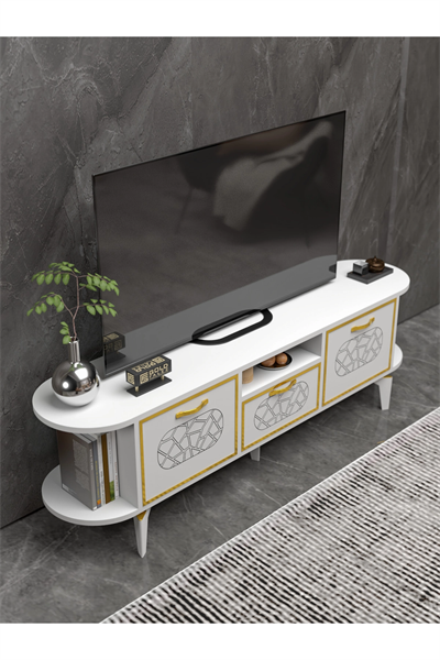 Tv Sehpası Mira Gold 5032 Beyaz 160 Cm 35 Cm 50 Cm