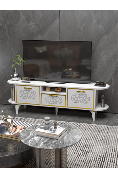 Tv Sehpası Mira Gold 5032 Beyaz 160 Cm 35 Cm 50 Cm