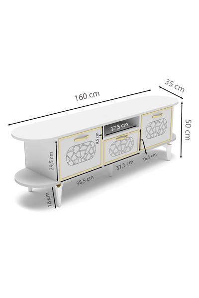 Tv Sehpası Mira Gold 5032 Beyaz 160 Cm 35 Cm 50 Cm