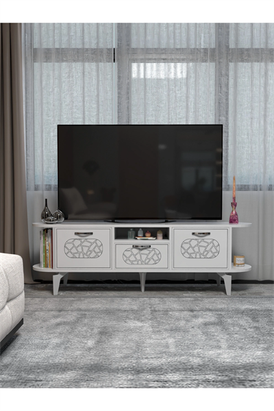 Tv Sehpası Mira Gümüş 5033 Beyaz 160 Cm 35 Cm 50 Cm
