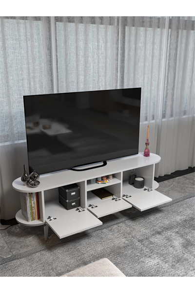 Tv Sehpası Mira Gümüş 5033 Beyaz 160 Cm 35 Cm 50 Cm