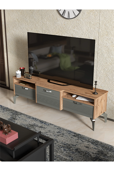 Tv Sehpası Tv Ünitesi 160 Cm Atlantik Çam Antrasit Mistral 5071