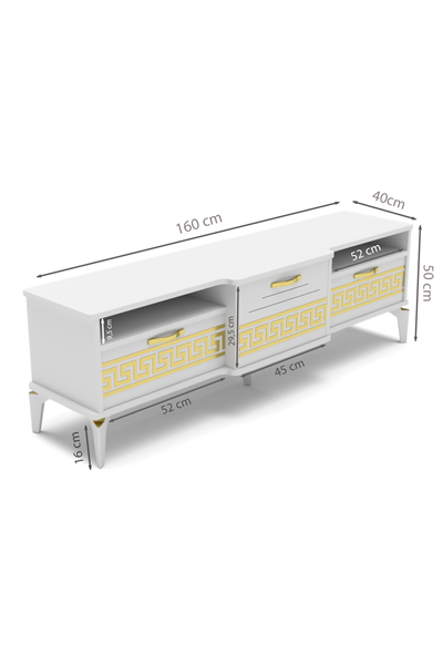 Tv Sehpası Tv Ünitesi 160 Cm Gold Beyaz Mistral 5072