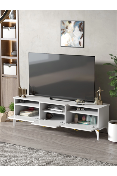 Tv Sehpası Tv Ünitesi 160 Cm Gold Beyaz Mistral 5072