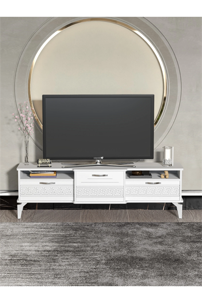 Tv Sehpası Tv Ünitesi 160 Cm Gümüş Beyaz Mistral 5073