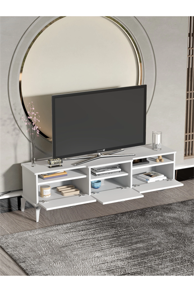 Tv Sehpası Tv Ünitesi 160 Cm Gümüş Beyaz Mistral 5073