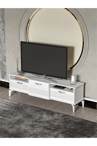Tv Sehpası Tv Ünitesi 160 Cm Gümüş Beyaz Mistral 5073