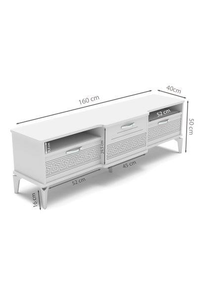 Tv Sehpası Tv Ünitesi 160 Cm Gümüş Beyaz Mistral 5073