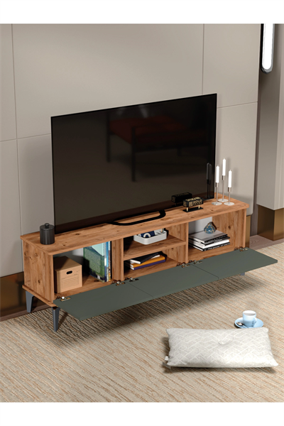 Tv Sehpası Tv Ünitesi Atlantik Çam Antrasit Gold 160 Cm Saraylı 5060