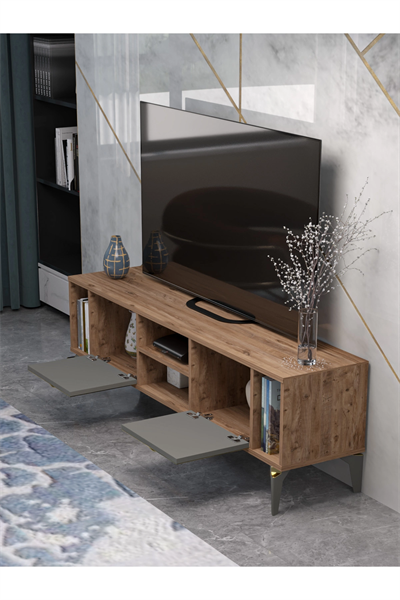 Tv Sehpası Tv Ünitesi Atlantik Çam Antrasit Gold 160 Cm Linya 5040