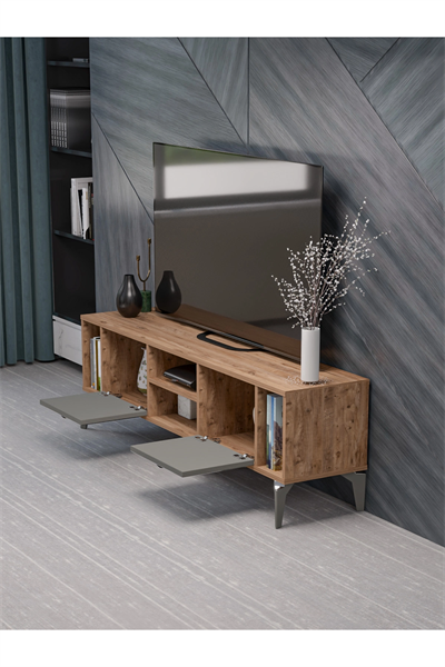 Tv Sehpası Tv Ünitesi Atlantik Çam Antrasit Gümüş 160 Cm Linya 5041