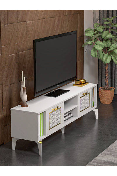 Tv Sehpası Tv Ünitesi Beyaz Gold 160 Cm Linya 5042