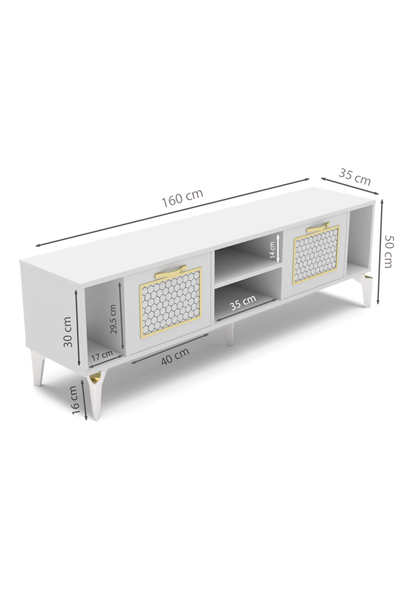 Tv Sehpası Tv Ünitesi Beyaz Gold 160 Cm Linya 5042
