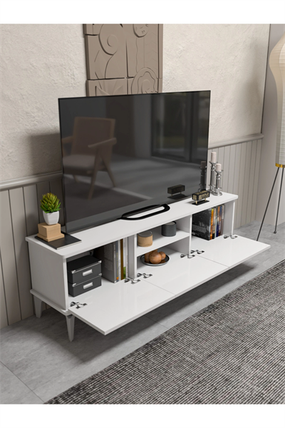 Tv Sehpası Tv Ünitesi Beyaz Gümüş 160 Cm Saraylı 5063