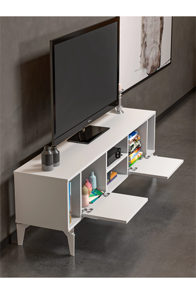 Tv Sehpası Tv Ünitesi Beyaz Gümüş 160 Cm Linya 5043