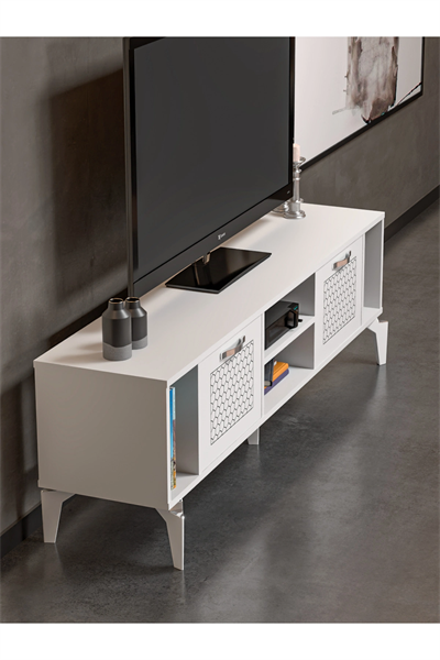 Tv Sehpası Tv Ünitesi Beyaz Gümüş 160 Cm Linya 5043