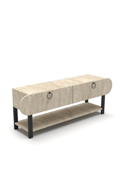 Tv Sehpası Tv Ünitesi Kapaklı Raflı Setro Traverten