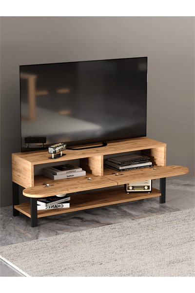 Tv Sehpası Tv Ünitesi Kapaklı Raflı Setro Atlantik Çam