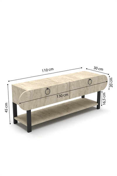 Tv Sehpası Tv Ünitesi Kapaklı Raflı Setro Traverten