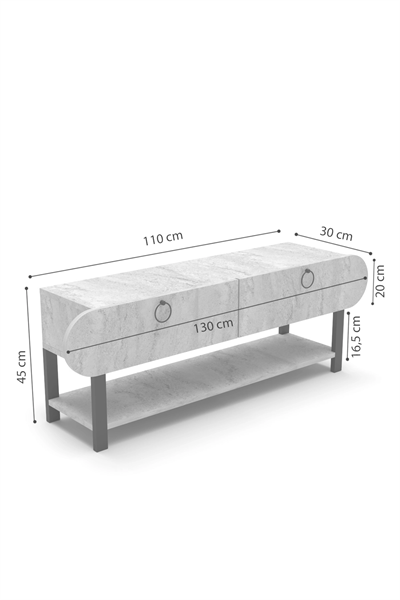Tv Sehpası Tv Ünitesi Kapaklı Raflı Setro Beyaz