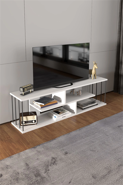 Tv Sehpası Tv Ünitesi Raflı 140 Cm Gzd Beyaz