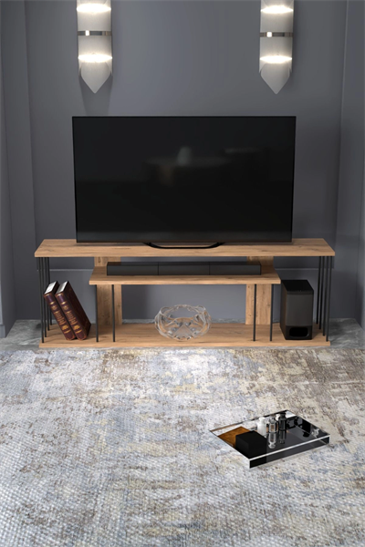 Tv Sehpası Tv Ünitesi Raflı 140 Cm Gzd Plus Atlantik Çam