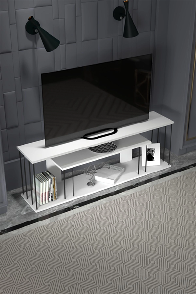 Tv Sehpası Tv Ünitesi Raflı 140 Cm Gzd Plus Beyaz