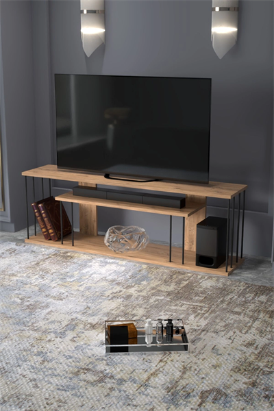 Tv Sehpası Tv Ünitesi Raflı 140 Cm Gzd Plus Atlantik Çam
