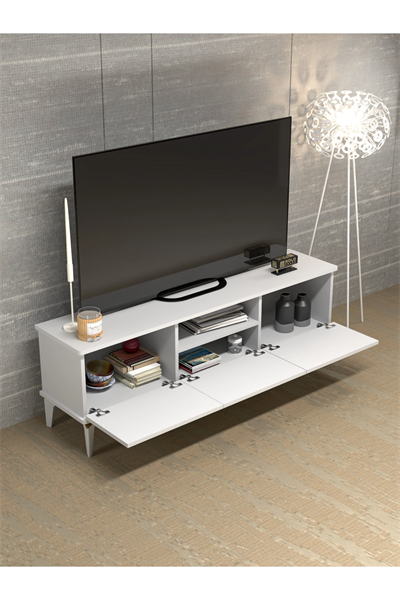 Tv Sehpası Tv Ünitesi Saraylı Beyaz Gold 5062