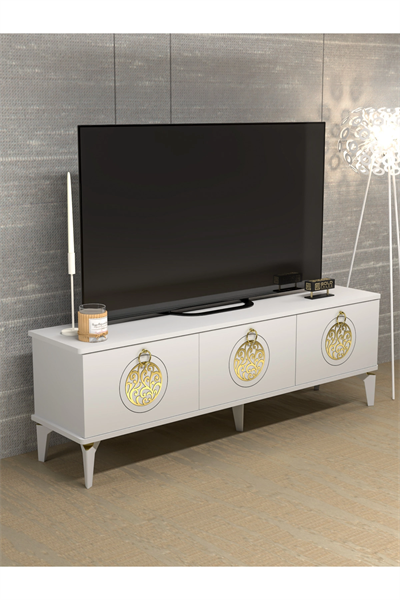 Tv Sehpası Tv Ünitesi Saraylı Beyaz Gold 5062