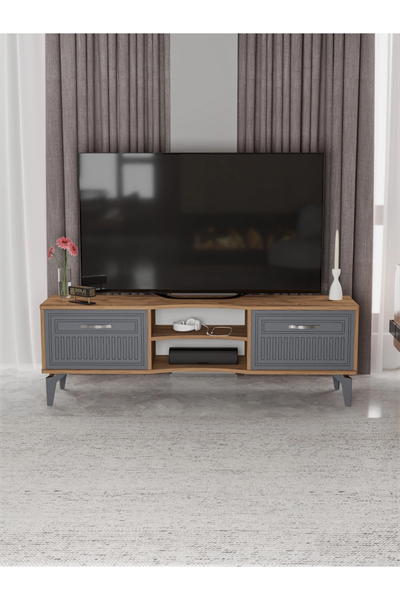 Tv Sehpası Tv Ünitesi Vera Atlantik Çam Antrasit Çizgili 5051