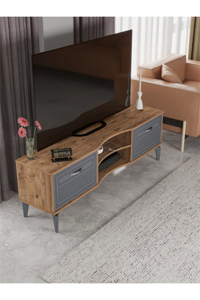 Tv Sehpası Tv Ünitesi Vera Atlantik Çam Antrasit Çizgili 5051