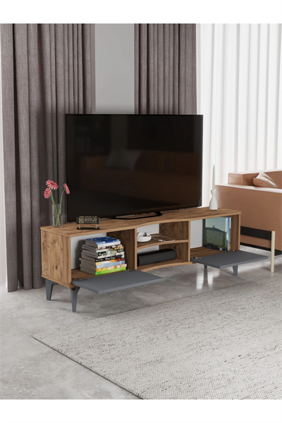 Tv Sehpası Tv Ünitesi Vera Atlantik Çam Antrasit Çizgili 5051