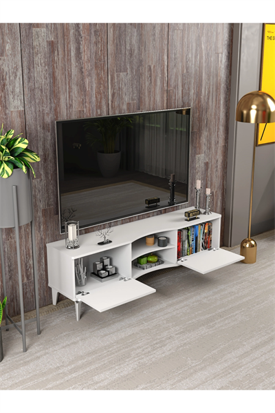 Tv Sehpası Tv Ünitesi Vera Beyaz Çizgili 5053