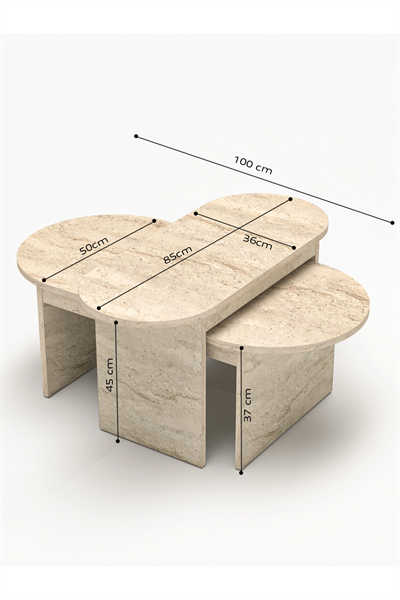 Tv Sehpası Ünitesi 2Li Orta Sehpa 3Lü Zigon Sehpa Set Üç Ürün Traverten