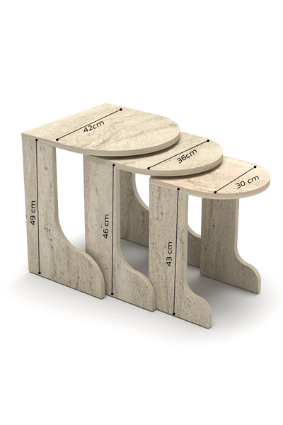 Tv Sehpası Ünitesi 2Li Orta Sehpa 3Lü Zigon Sehpa Set Üç Ürün Traverten