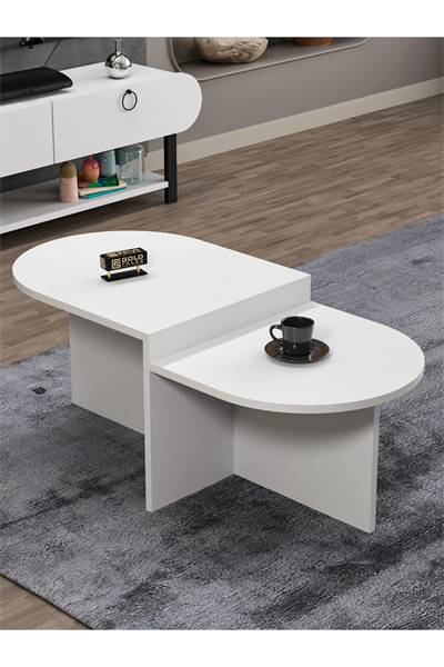 Tv Sehpası Ünitesi Tekli Orta Sehpa 3Lü Zigon Sehpa Set Üç Ürün Beyaz