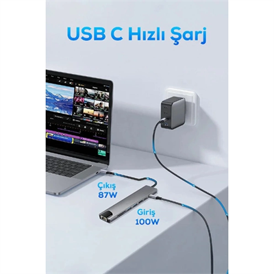 Type C Girişli 8 Port Dönüştürücü Ve Çoklayıcı