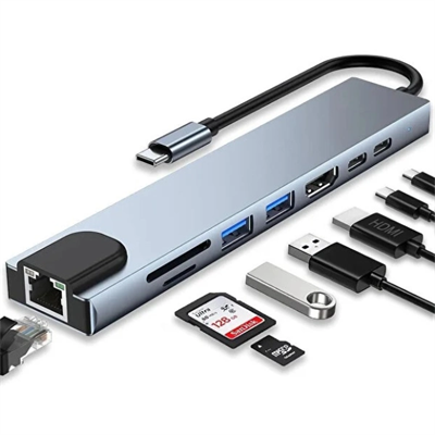 Type C Girişli 8 Port Dönüştürücü Ve Çoklayıcı