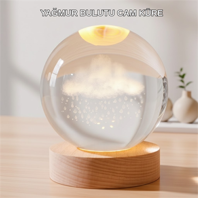 USB Bağlantılı 3D Kristal Yağmur Bulutu Lamba Ahşap Tabanlı Dekoratif Aydınlatma