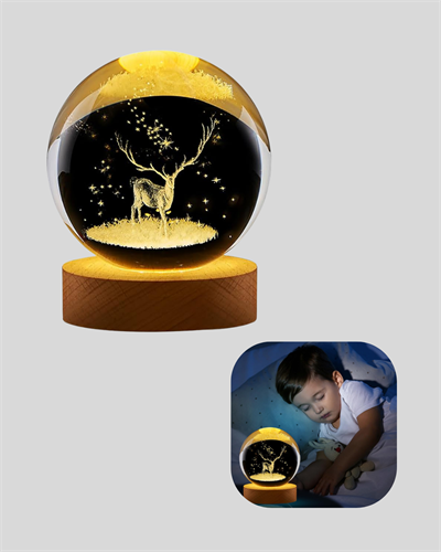 USB Bağlantılı Geyik Temalı Kristal Küre Premium Masa Gece Lambası