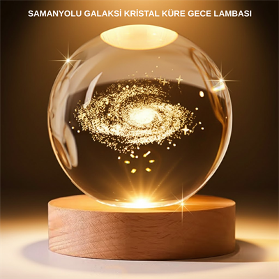 USB Bağlantılı Samanyolu Galaksi Küre Ahşap Standlı 3D Işıklı Dekor Lambası
