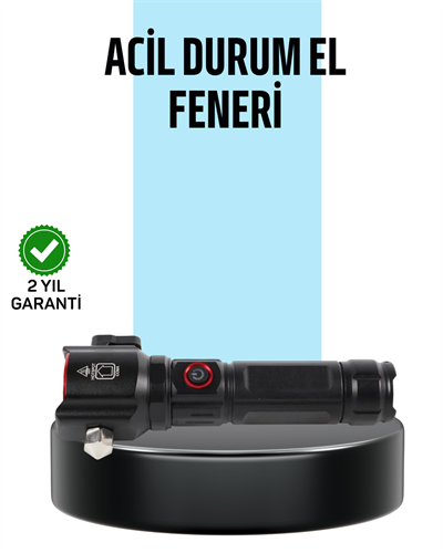 USB Şarjlı Çok Amaçlı El Feneri Çekiçli Pusulalı