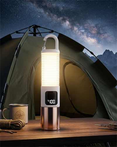 USB Şarjlı Kamp Feneri Çift Işık Kaynağı 500 Lümen Güç Ekranlı Taşınabilir LED Aydınlatma