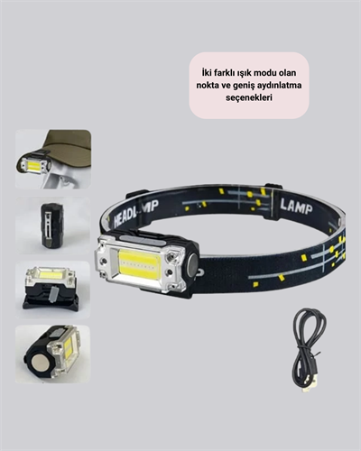 USB Şarjlı Mini LED KAFA Feneri 50m Odak 150m Geniş Aydınlatm