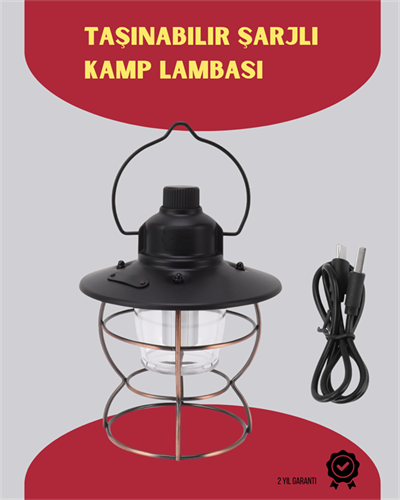 USB Şarjlı Retro LED Kamp Feneri – 4 Işık Modu, Su Geçirmez, Taşınabilir