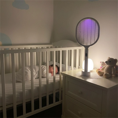 USB Şarjlı Standlı Şarj Göstergeli UV Işıklı Beyaz Sinek Öldürme Raketi