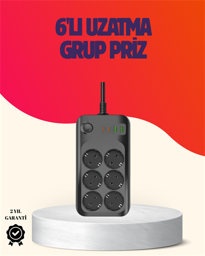 USB Type-C Destekli Termal Korumalı 6’lı Uzatma Priz 10A 2m