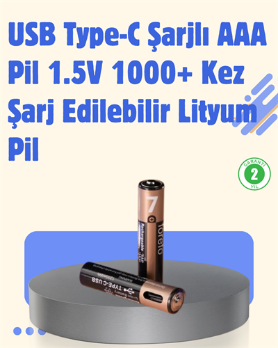 USB Type-C Şarjlı AAA Lityum Pil 1000+ Şarj Döngüsü ile Uzun Ömür